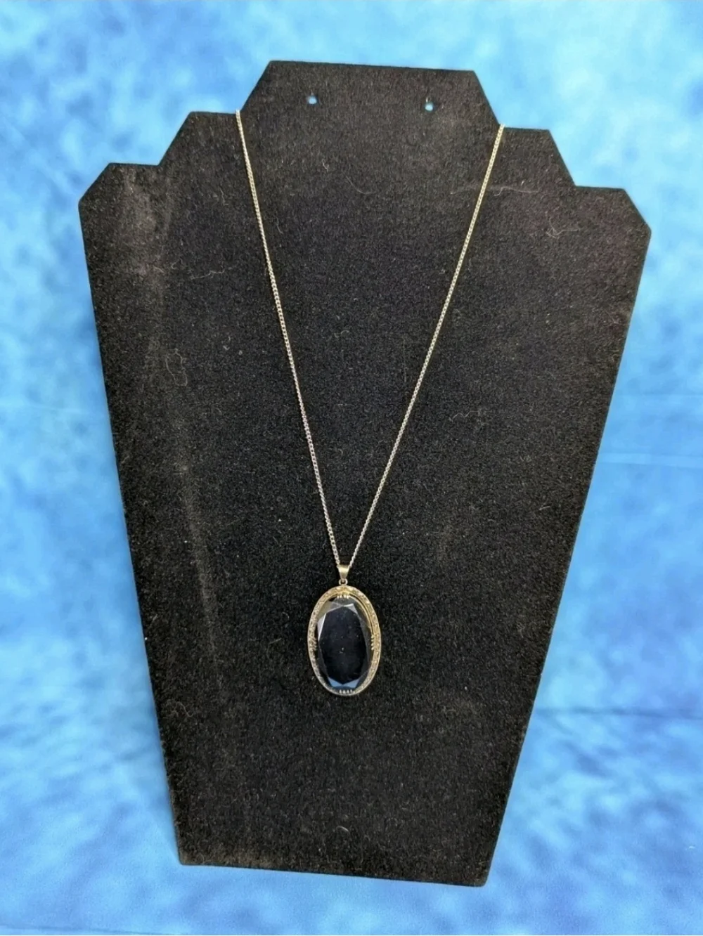 Vintage 60s Japanese Estate Necklace Stamped Silver With Gemstone Pendant